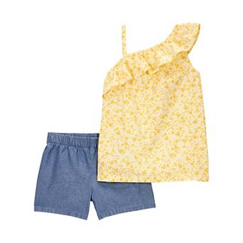 Girls 4-8 Carter's Yellow Floral Cold Shoulder Top and Short 2 pc Set