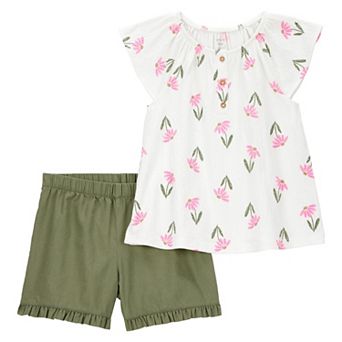 Girls 4-8 Carter's Floral Crepe Ruffle Sleeve Top and Short 2 pc Set