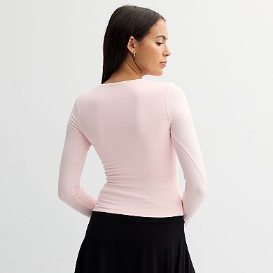 Juniors' Harper & Ivy Long Sleeve Yummy Contour Crew Neck Top