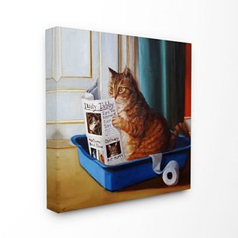 Stupell Home Decor Litter Box Reading Funny Cat Painting Canvas Wall Art