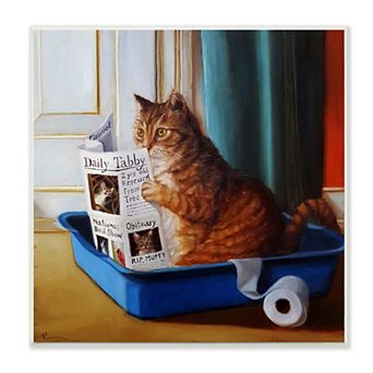 Stupell Home Decor Litter Box Reading Funny Cat Painting Framed Canvas Wall Art