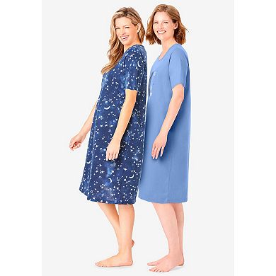 Dreams & Co. Plus Size 2-Pack Short-Sleeve Sleepshirt