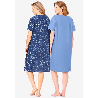 Dreams & Co. Plus Size 2-Pack Short-Sleeve Sleepshirt