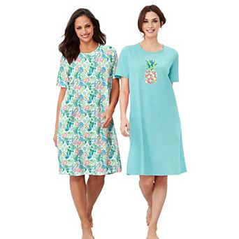 Dreams & Co. Plus Size 2-Pack Short-Sleeve Sleepshirt