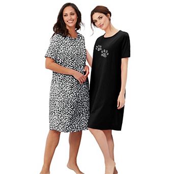Dreams & Co. Plus Size 2-Pack Short-Sleeve Sleepshirt