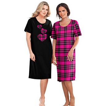 Dreams & Co. Plus Size 2-Pack Short-Sleeve Sleepshirt