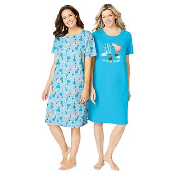 Dreams & Co. Plus Size 2-Pack Short-Sleeve Sleepshirt