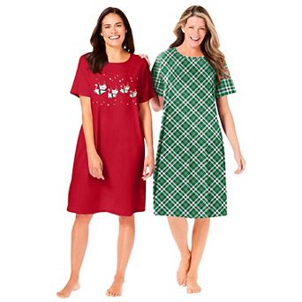 Dreams & Co. Plus Size 2-Pack Short-Sleeve Sleepshirt