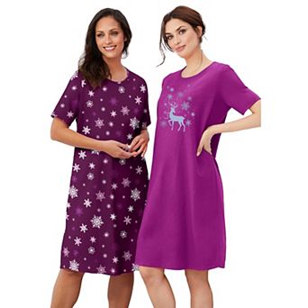 Dreams & Co. Plus Size 2-Pack Short-Sleeve Sleepshirt