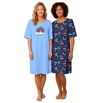 Dreams & Co. Plus Size 2-Pack Short-Sleeve Sleepshirt