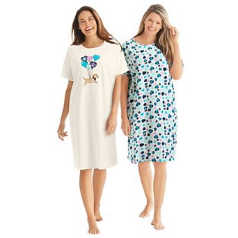 Dreams & Co. Plus Size 2-Pack Short-Sleeve Sleepshirt