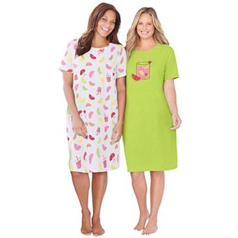 Dreams & Co. Plus Size 2-Pack Short-Sleeve Sleepshirt