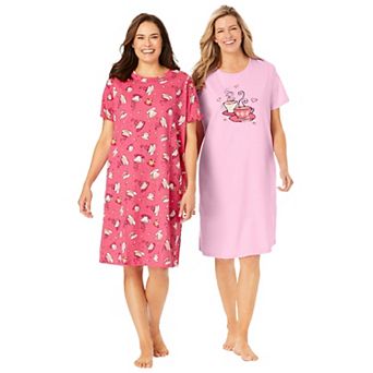 Dreams & Co. Plus Size 2-Pack Short-Sleeve Sleepshirt