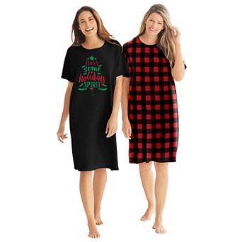 Dreams & Co. Plus Size 2-Pack Short-Sleeve Sleepshirt