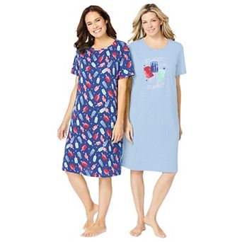 Dreams & Co. Plus Size 2-Pack Short-Sleeve Sleepshirt