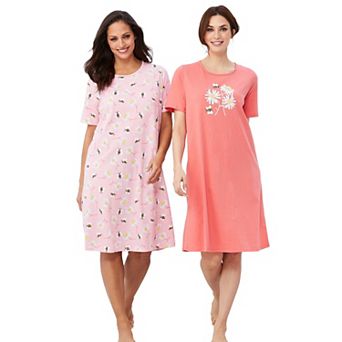 Dreams & Co. Plus Size 2-Pack Short-Sleeve Sleepshirt