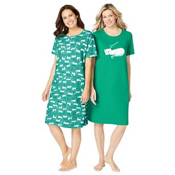 Dreams & Co. Plus Size 2-Pack Short-Sleeve Sleepshirt