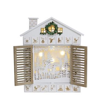 Polar Elegance Wooden Christmas Advent Calendar House With Blinds Leds Reindeer Forest Xmas Gifts