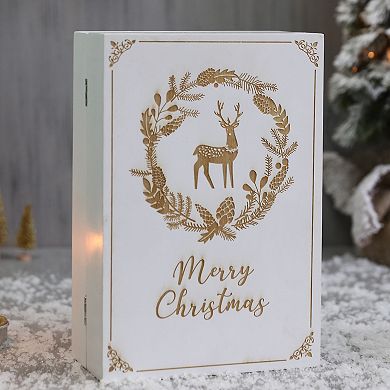 Polar Elegance Wooden Christmas Advent Calendar Book With Led-lit Winter Forest Scene - 24 Drawers