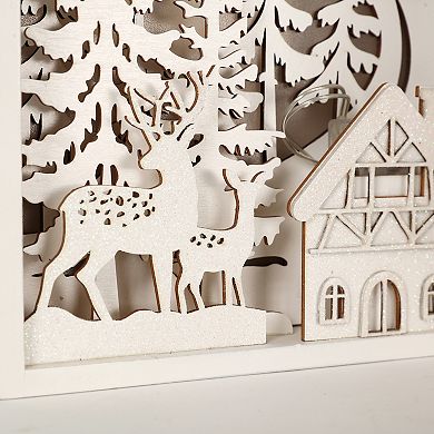 Polar Elegance Wooden Christmas Advent Calendar Book With Led-lit Winter Forest Scene - 24 Drawers