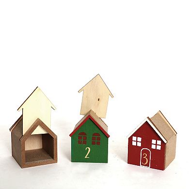 Polar Elegance Xmas Wooden Advent Calendar With 24 Pcs Houses To Fill Small Gifts Home Decoration