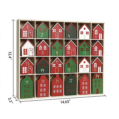 Polar Elegance Xmas Wooden Advent Calendar With 24 Pcs Houses To Fill Small Gifts Home Decoration
