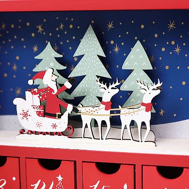 Polar Elegance Christmas Wooden Advent Calendar Book With Drawers Home Decoration 11 Inch Red & Blue
