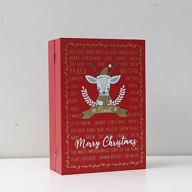 Polar Elegance Christmas Wooden Advent Calendar Book With Drawers Home Decoration 11 Inch Red & Blue