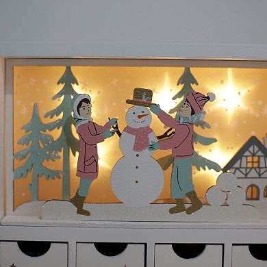 Polar Elegance Wooden Advent Calendar Book With Led Lighting For Adults Winter Scene Fillable Drawer