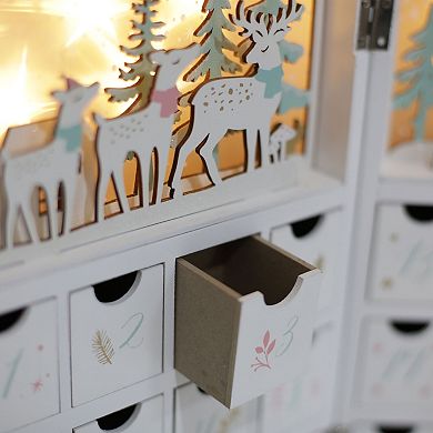 Polar Elegance Wooden Advent Calendar Book With Led Lighting For Adults Winter Scene Fillable Drawer