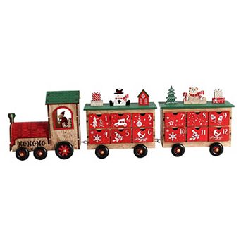 Polar Elegance 24" Christmas Wooden Advent Calendar Train With 24 Drawers Tabletop Decor Colorful