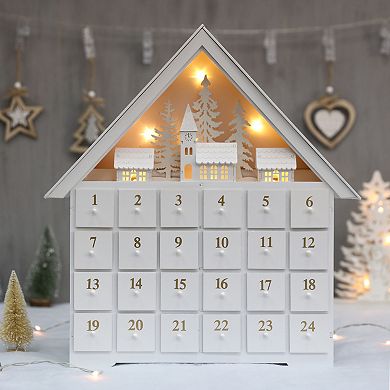 Polar Elegance Christmas Wooden Advent Calendar House With 24 Drawers And Led For Home Decor 18 Inch
