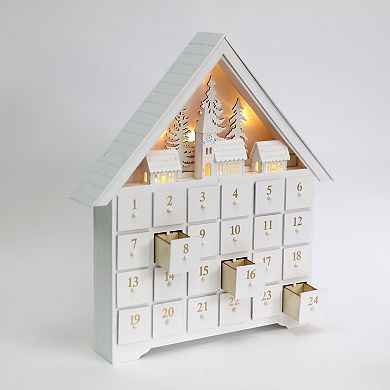 Polar Elegance Christmas Wooden Advent Calendar House With 24 Drawers And Led For Home Decor 18 Inch