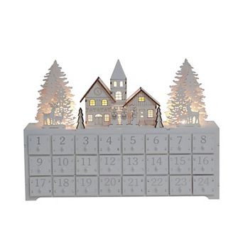 Polar Elegance Wooden Advent Calendar House With Drawers, 14.8" Reusable Advent Calendar With Lights