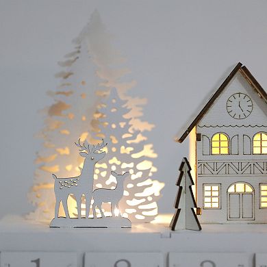 Polar Elegance Wooden Advent Calendar House With Drawers, 14.8" Reusable Advent Calendar With Lights