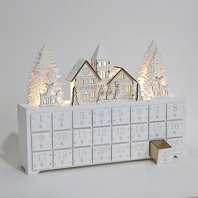 Polar Elegance Wooden Advent Calendar House With Drawers, 14.8" Reusable Advent Calendar With Lights