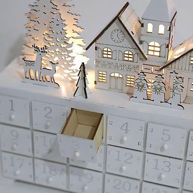 Polar Elegance Wooden Advent Calendar House With Drawers, 14.8" Reusable Advent Calendar With Lights