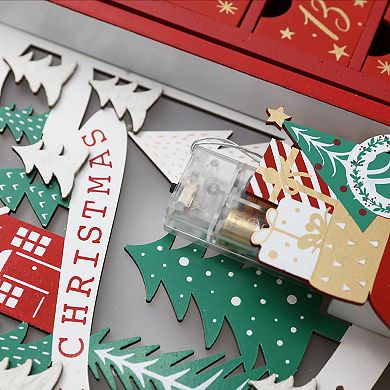 Polar Elegance Xmas Wooden Advent Calendar Book With Drawers For Adults Kids Home Decor With Led