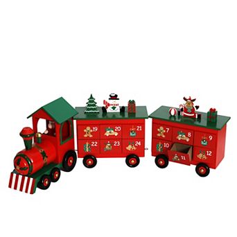 Polar Elegance Wooden Advent Calendar Train With Drawers, 24" Christmas Decorations For Kids Adults