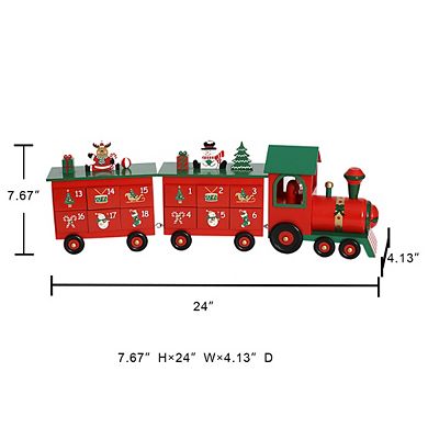 Polar Elegance Wooden Advent Calendar Train With Drawers, 24" Christmas Decorations For Kids Adults