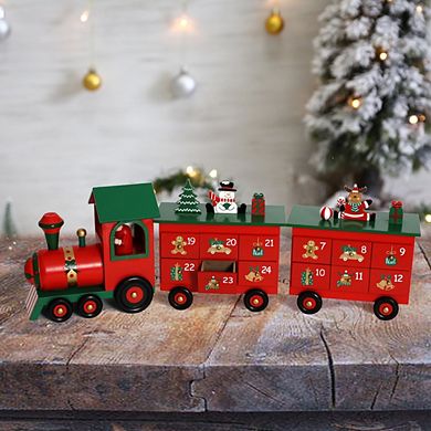 Polar Elegance Wooden Advent Calendar Train With Drawers, 24" Christmas Decorations For Kids Adults