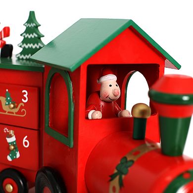 Polar Elegance Wooden Advent Calendar Train With Drawers, 24" Christmas Decorations For Kids Adults