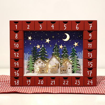 Polar Elegance Wooden Advent Calendar With 24 Drawers And Led