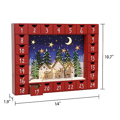 Polar Elegance Wooden Advent Calendar With 24 Drawers And Led Lighting Christmas Decoration