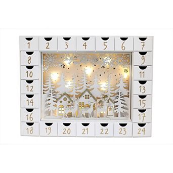 Polar Elegance Wooden Christmas Advent Calendar With 24 Drawers To Fill Small Gifts With Led Lights