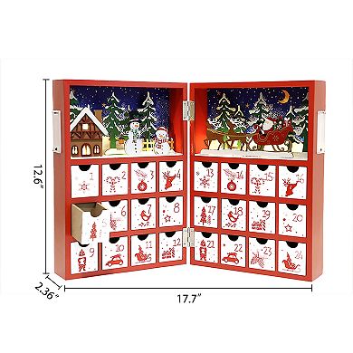 Polar Elegance Christmas Wooden Advent Calendar Book With Led Lighting With 24 Drawers Holiday Gifts