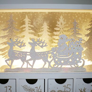 Polar Elegance Wooden Christmas Advent Calendar Book With Led-lit Winter Forest Scene - 24 Drawers
