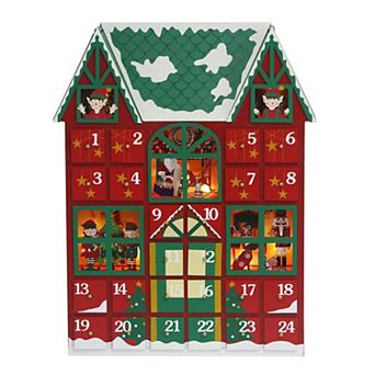 Polar Elegance 18" Christmas Wooden Advent Calendar House With Drawers And Led To Fill Small Gifts
