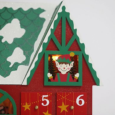 Polar Elegance 18" Christmas Wooden Advent Calendar House With Drawers And Led To Fill Small Gifts