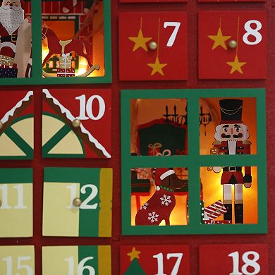 Polar Elegance 18" Christmas Wooden Advent Calendar House With Drawers And Led To Fill Small Gifts